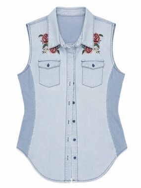 Cavalini Light Blue Embroidered Button Down Vest